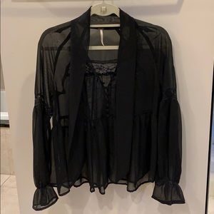Free people shear black blouse
